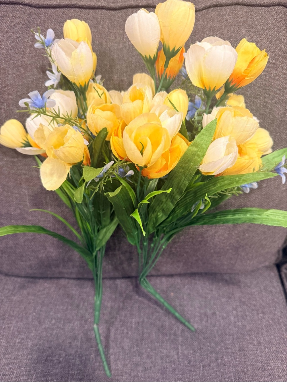 2-Yellow Faux Tulip Stem Bundle with Green Foliage